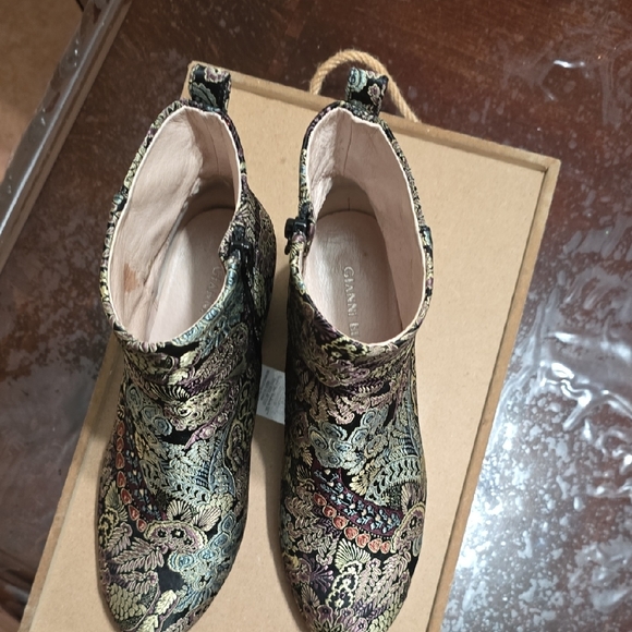 Gianni Bini Black and Gold Embroidered Ankle Boots - Picture 7 of 12